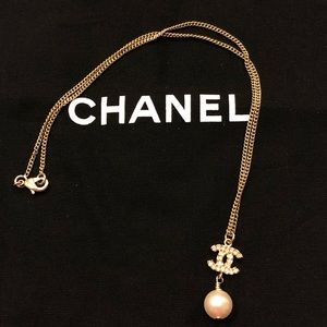 Chanel Crystal CC Logo with Pearl Drop